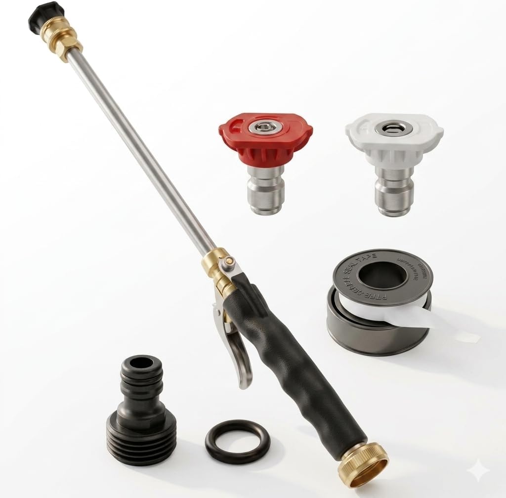 2026 Upgraded Jet Nozzle Power Washer for Garden Hose Includes 2 High-Pressure Nozzles 2× Rubber O‑ring seal 1x plumber's tape and Quick Connectors | Hydro Jet High Pressure Washer Tools