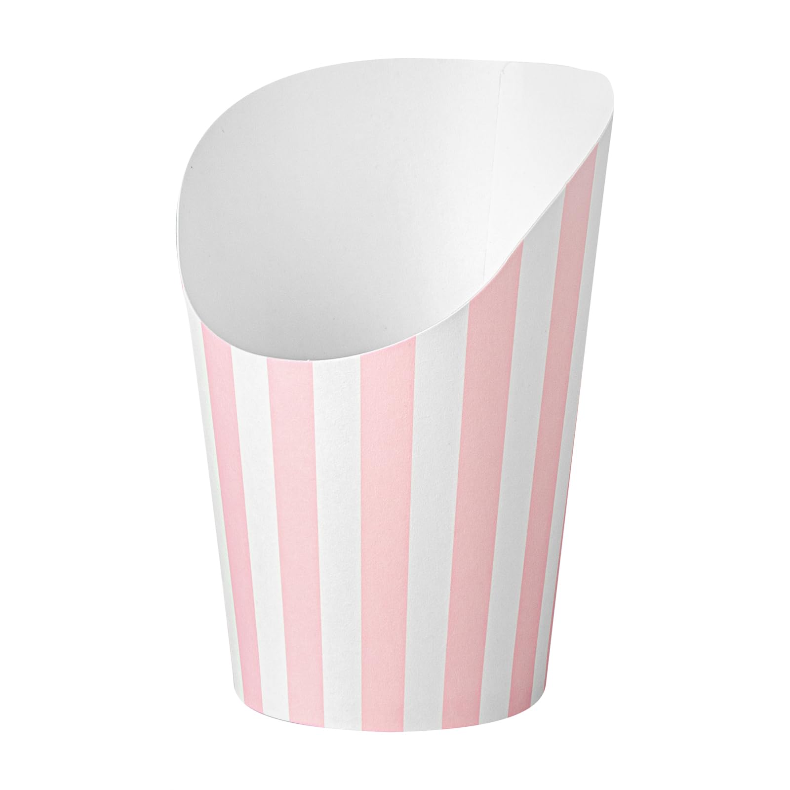 Restaurantware Bio Tek - Recipientes para patatas fritas de 12 onzas, 100 vasos desechables para charcutería, diseño inclinado, redondos, a rayas, para papas fritas o palomitas de maíz