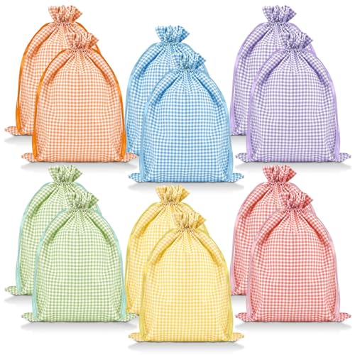 Sacs cadeaux de Pâques à cordon ARCTURINE lot de 12 grand format vichy en tissu doux