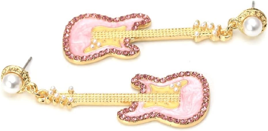 Guitar Earrings for Women, Cute Guitar Earrings for Womens, Music Guitar Statement Dangle Earring Hypoallergenic, Pink Guitar Drop Earring, Pearl Guitar Bohemian earrings Studs - Image 6