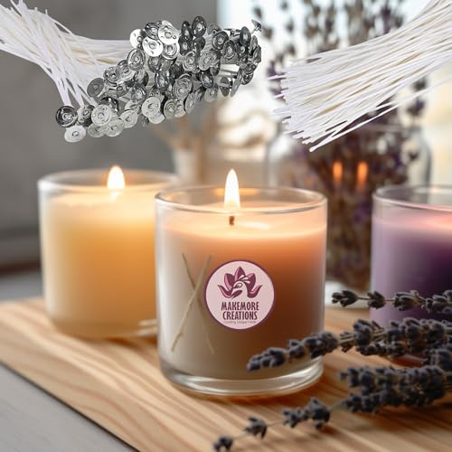 Image of Candle Wicks for Candle Making - 300 Piece 3-5-7 Inches Pre-Waxed Cotton Wicks Combo with Metal Sustainer for Christmas and Diwali Celebration