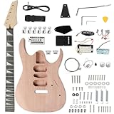 Ktaxon DIY Guitar Kit with Mahogany Body, Premium Fingerboard and Maple Neck, 6 String DIY Electric Guitar Kit with Unique Design, Easy Installation and Full Equipment to Build Your Own Guitar (K170)