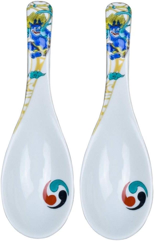 Scoop Asian Spoon Ceramic Small Spoon Domestic Japanese Handmade Spoon for Soup Porridge Dessert Set of 2 Soup Spoon (Color : A)