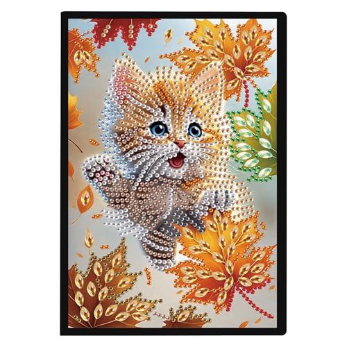 Carnet peinture diamant A5 motif chats et feuilles, cadeau spécial pour filles