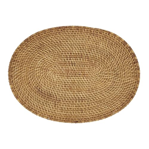 Saro Lifestyle Woven Rattan Placemats (Set of 4), Caramel, 14"x19"