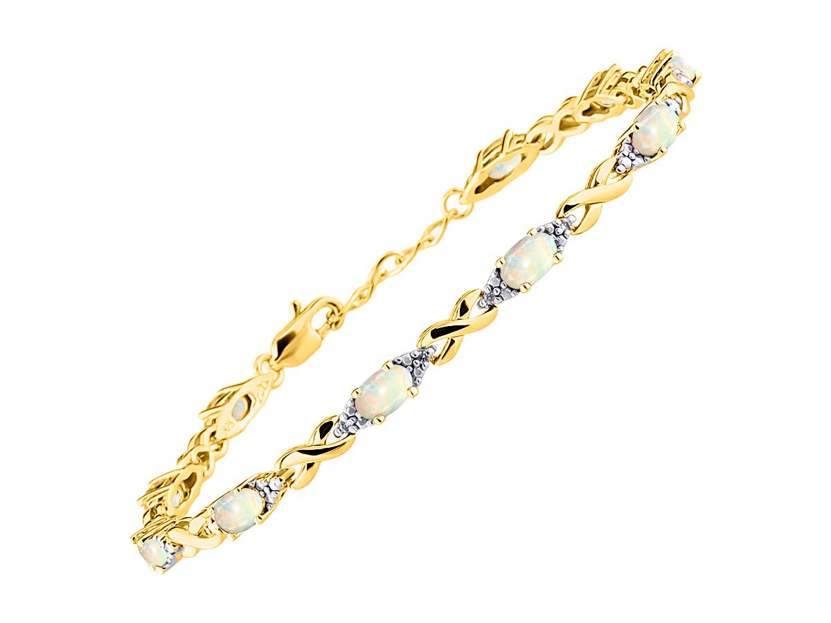 RYLOS Bracelets for Women Yellow Gold Plated Silver XO Hugs &amp; Kisses Tennis Bracelet Gemstone &amp; Genuine Diamonds Adjustable to Fit 7"-8" Wrist, 10 Gorgeous 6X4MM Jewelry for Women Friendship Bracelets