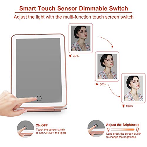 Rechargeable Makeup Vanity Mirror With 72 Led Lights, Lighted Travel Portable Light Up Beauty Mirror, 3 Color Lighting, Dimmable Touch Screen, Tabletop Desk Led Foldable Cosmetic Mirror With Lights #TOP3