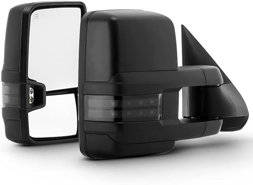 ACANII - Potencia telescópica+humo de calor LED de señal de remolque espejos laterales conductor+pasajero para Chevy Silverado 04 05 2003-2006