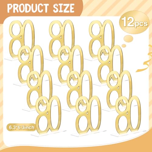 Image of Threehoney 12 Pcs Mirror Gold 80th Birthday Decorations for Men and Women Acrylic Anniversary Decorations Table Numbers Centerpieces for Birthday Party