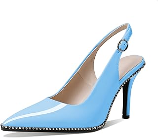 Sponsored Ad - Zamikoo Women Beaded Pumps High Heel Slingback Pointed Toe Slip On 3.5 Inch Stilettos Ankle Strap Adjustabl...