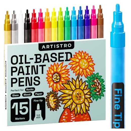 Paint Pens for Rock Painting, Stone, Metal, Ceramic, Porcelain, Glass, Wood, Fabric, Canvas. Set of 15 Permanent Oil Based Paint Markers Fine Tip