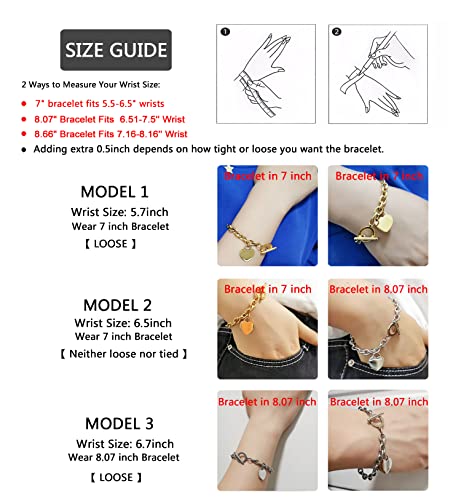 Wanggao Elegent Love Stainless Steel Link Chain Blank Heart Charms Bracelet For Women Fits 6.51-7.5'' Wrist Toggle Clasp Closure Gold #TOP1