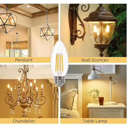 E27 Led Candle Bulb,SES Filament Edison Screw Light Bulbs, Non-Dimmable 6w 60W Equivalent, Warm White 2700K C35 Glass Candle Bulbs, 600lm,Pack of 5 - Image 4