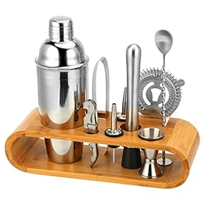 Hossejoy Edelstahl Cocktail-Set mit Bambus-Ständer