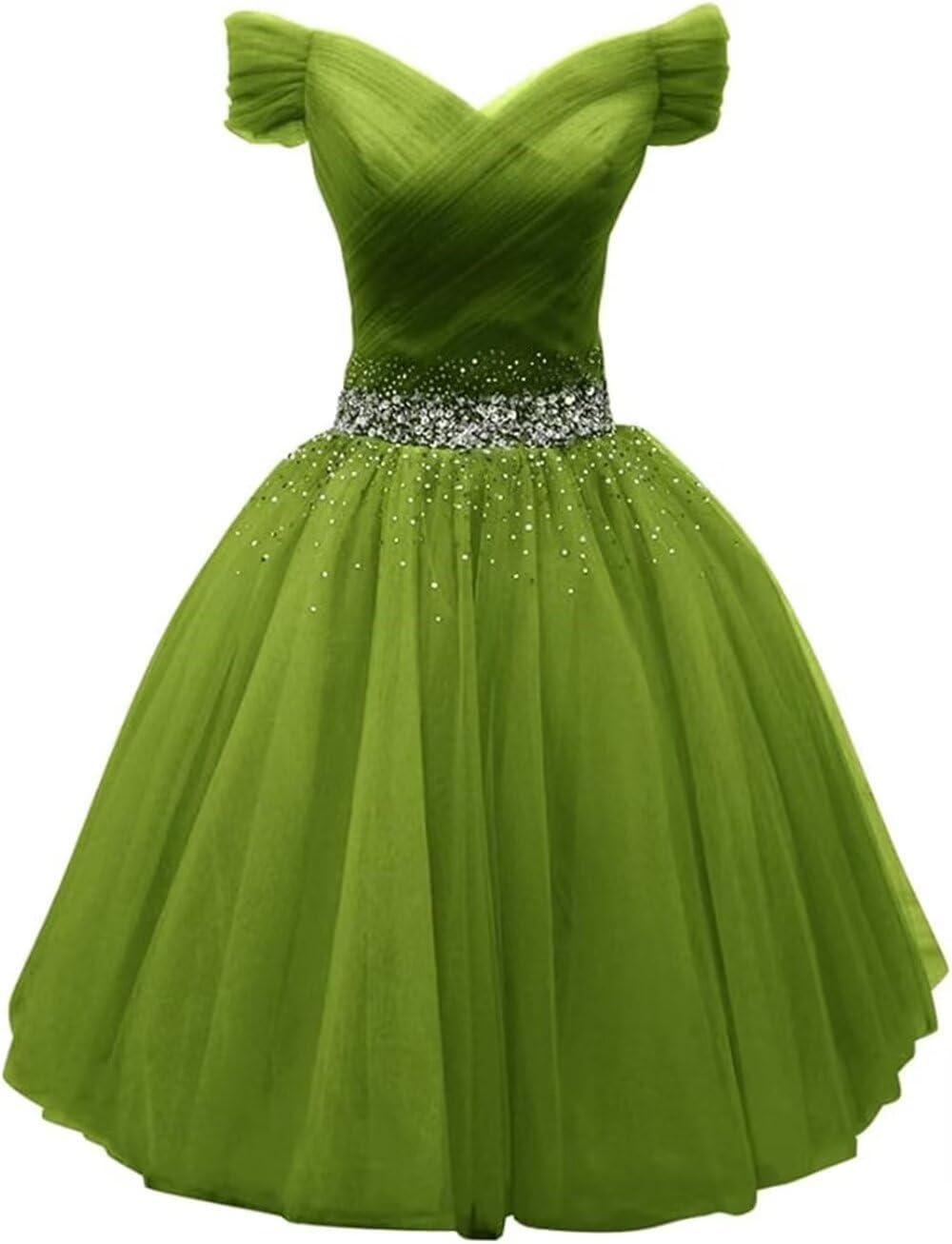 Dydsz Women's Off Shoulder Beaded Short Prom Dress Tulle Teens Homecoming Dresses Bridesmaid Gown
