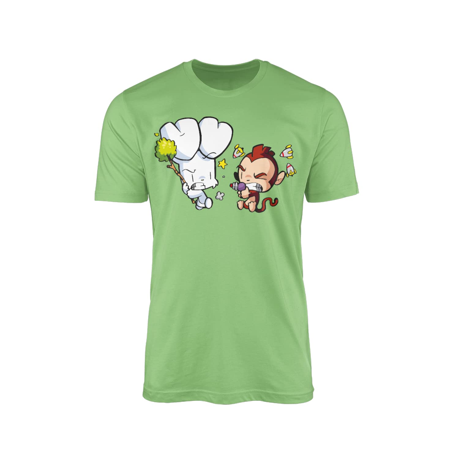Willow Gifts Bunny Vs Monkey T-Shirt Top Tee Funny Cartoon Children Kid Book Story Comic Peaceful Night Time Picnic Robot Rocket Custard Balloon Dragon Gift Present (Lime, XL)