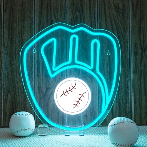 Image of Baseball Neon Signs Garage Man Cave Decor Gifts Blue Baseball Neon for Parties Bars Dorms Office Wall Art and Game Room Decor