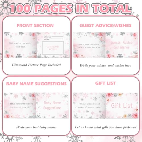 Image of Fuyoooo 27 Pcs Pink Snowflake Baby Shower Guest Book with Pen