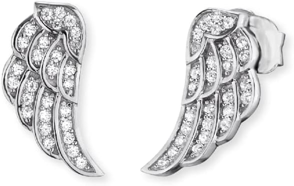 Engelsrufer Women's Wing Stud Earrings 925 Sterling Silver White Zirconia