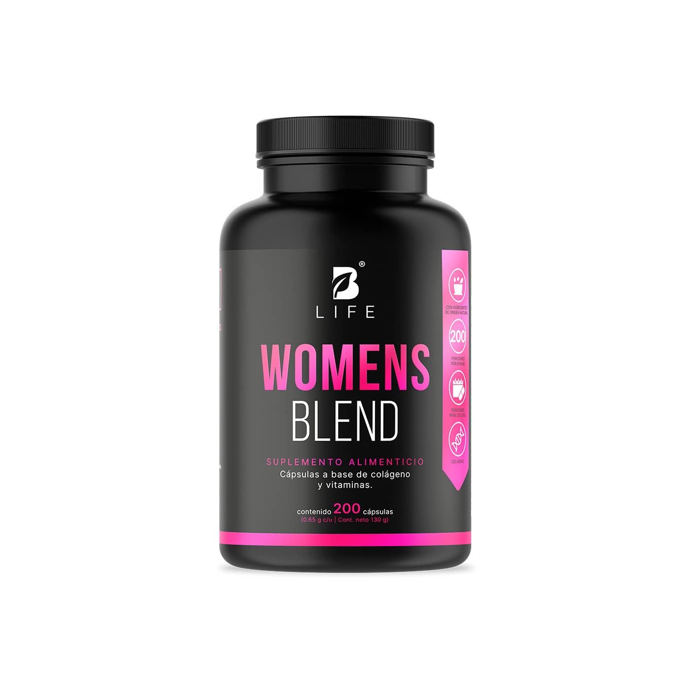 Multivitamínico para Mujer | 200 cápsulas 650 mg por porción. Colágeno Hidrolizado, Biotina, Ácido Fólico y Vitaminas. Ingredientes naturales. Womens Blend. B Life.