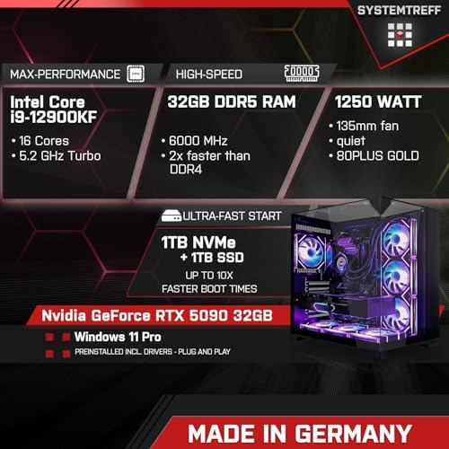 SYSTEMTREFF High-End Gaming PC Intel Core i9-12900KF 16x5.2GHz | Nvidia RTX 5090 32GB | 1TB M.2 NVMe + 1TB SSD | 32GB DDR5 RAM | Windows 11 | Desktop Computer Rechner für Gamer, Zocker & Streamer – Bild 3