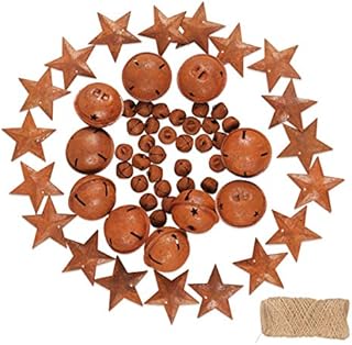 YiYa 60PCS Rusty Jingle Bells Rusty Metal Stars for Christmas Festival Decoration Wreath Holiday Home Decoration (3 sizes)