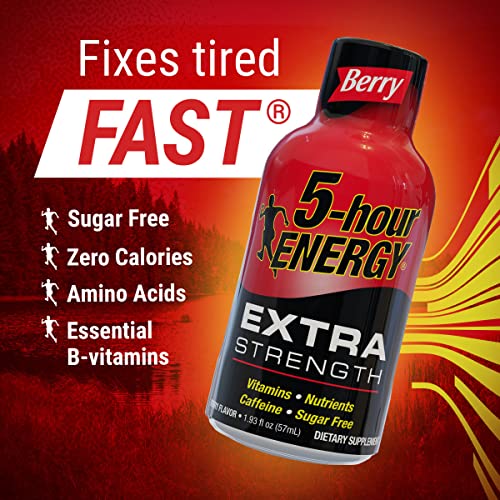 5-Hour Energy Extra Strength Energy Shot | Berry Flavor | 1.93 Oz. | 24 Count | Sugar-Free & Zero Calories | B-Vitamins & Amino Acids | 230Mg Caffeinated Energy Shot | Dietary Supplement #TOP4