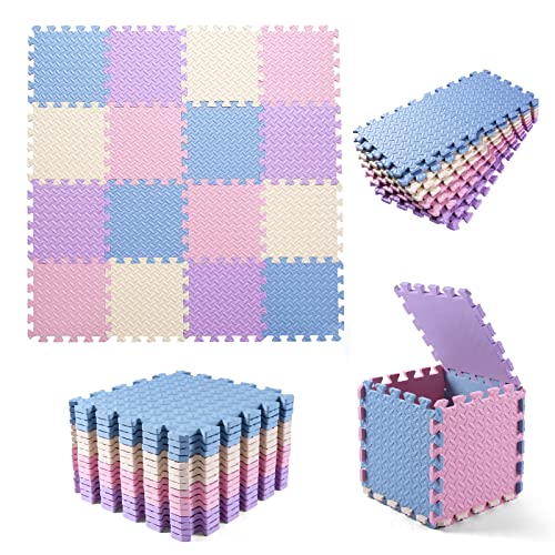 Tamiplay Foam Play Mat for Baby, EVA Non-Toxic Interlocking Floor Mats, Solid Colored Foam Puzzled Floor Mats, Baby Play Mat Exercise Mats, 16 Tiles(Beige/Pink/Purple/Gray Blue) by Tamiplay - Image 2
