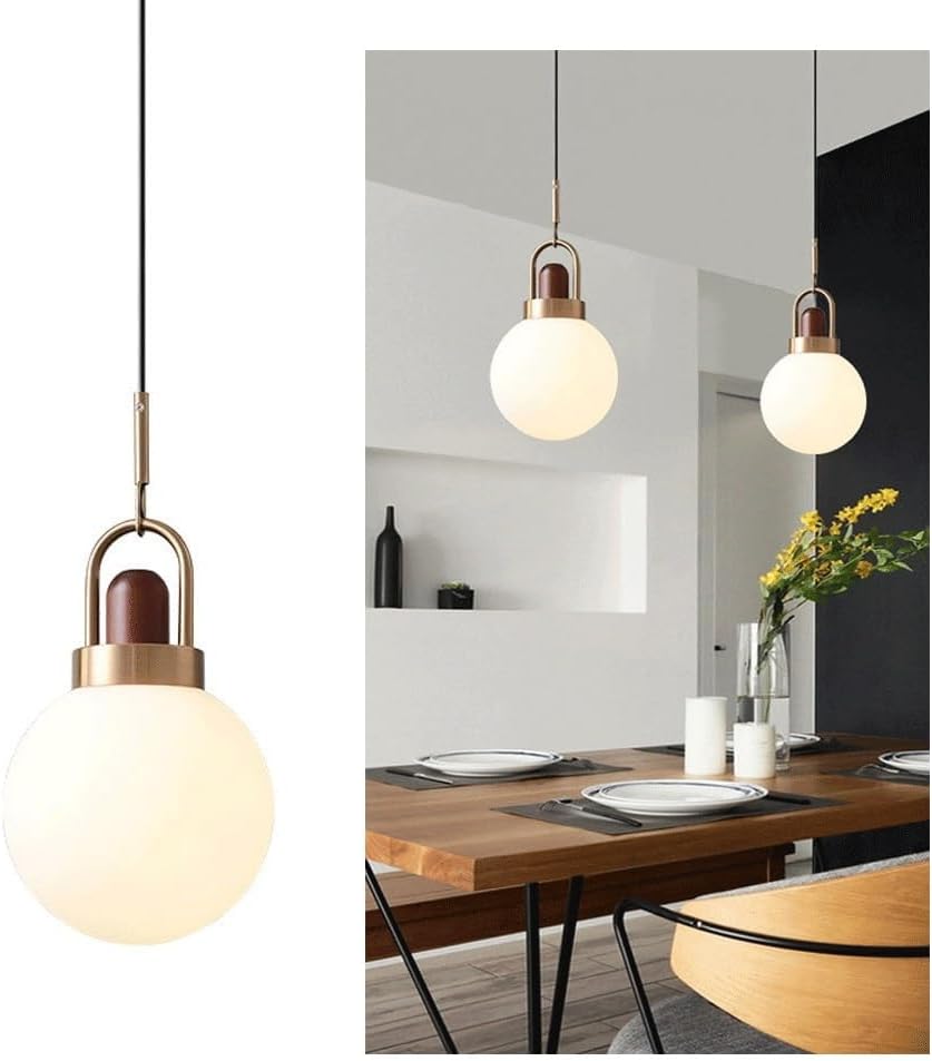 Glass Globe Pendant Light Gold Arch Wood Hanging Lamp
