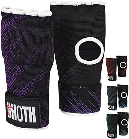 BHOTH Boxing Wraps, Gel Padded Boxing Hand Wraps, Boxing Gloves Inner Gloves (Pair) (S/M, Purple/Black)