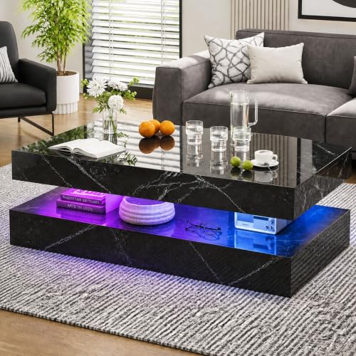 Nordivale 47" Modern Coffee Table, Coffee Tables with Storage,Marble Black