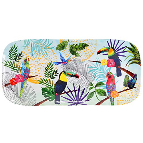 Les Jardins de la Comtesse - Petit Plateau rectangulaire en Mélamine Pure – Multicolore – Gateaux/Cake - Plat Long de Présentation - Toucans de Rio -...