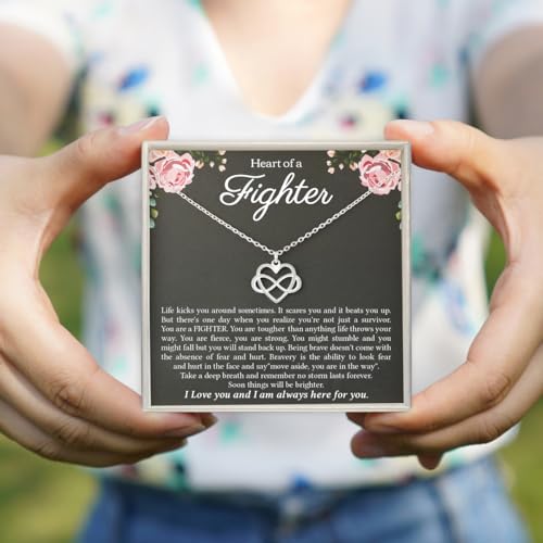 RareLove Strength Necklaces for Women,Strength of a Fighter 925 Sterling Silver Tiny Infinity Heart Necklaces for Women,Breast Cancer Survivor Gift,Get Well Soon,Comfort Items for Cancer Patients3