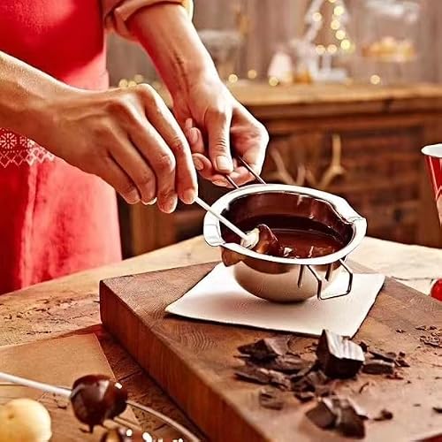 ZENSEWEN Double Boiler Pot SUS304 Stainless Steel Melting Bowl, 400ML/13oz for Chocolate Candy Cheese Butter Wax Soap Making, with 8inch Long Handle Spoon