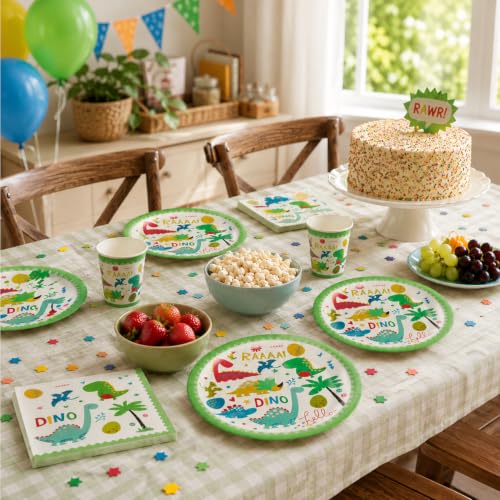 Image of Rozi Decoration Dinosaur Party Set 30Pcs Plates Glasses Napkins Cute Design