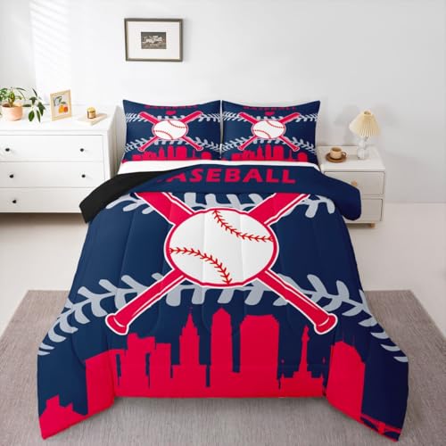 Erosebridal Teen Boy Sports Bedding Set Full - Baseball Comforter for Boys & Girls, Baseball Bat Ball Quilt, Team Comforter Sets with 2 Pillowcases -