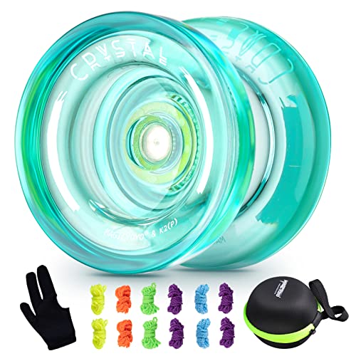 magicyoyo k2 responsive yoyo - great for kids and beginners with smooth spins and fingerspin design - with storage glove bag and 12 yo-yo strings - crystal green
