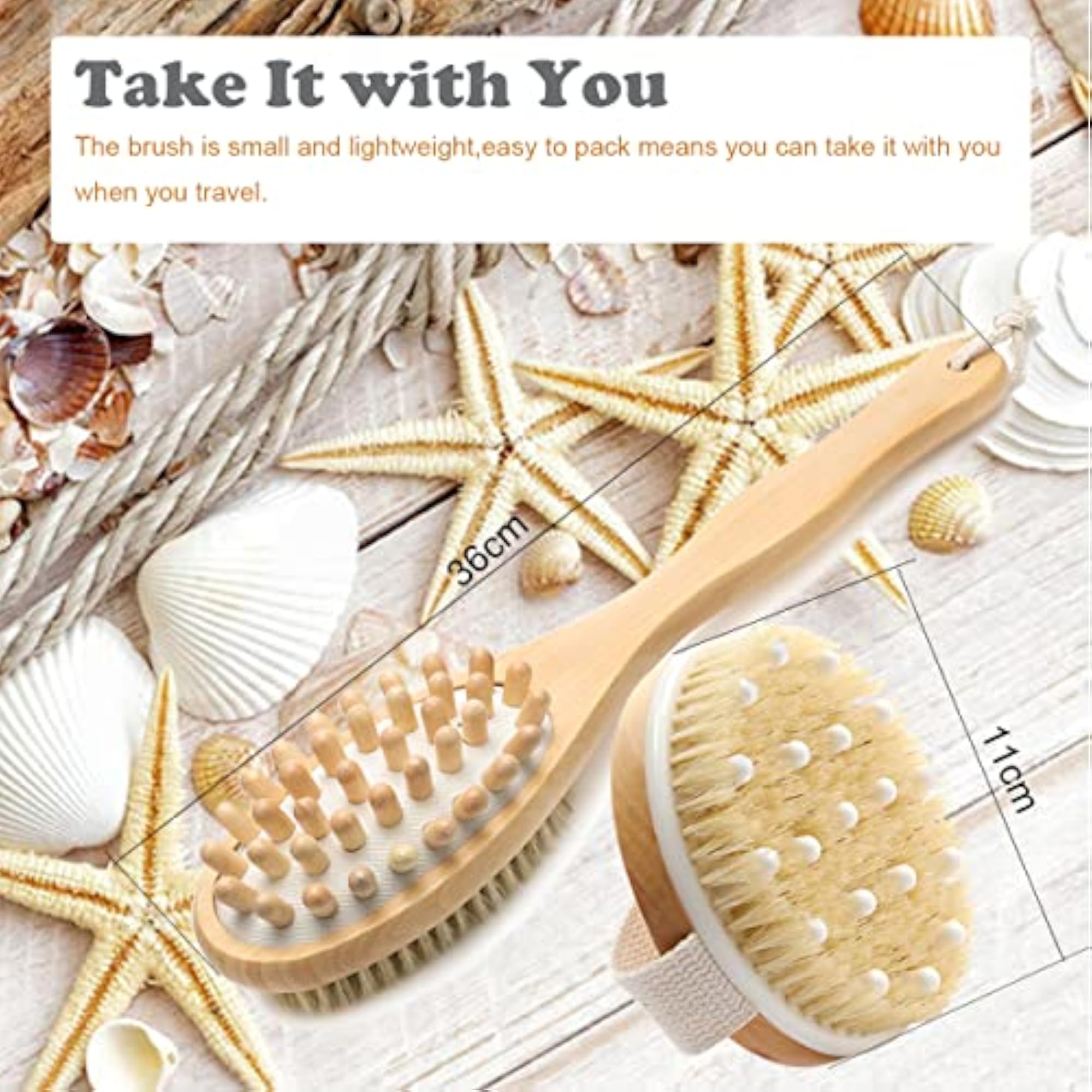 Natural Bristle Body Brush for Wet or Dry Brushing, Exfoliating