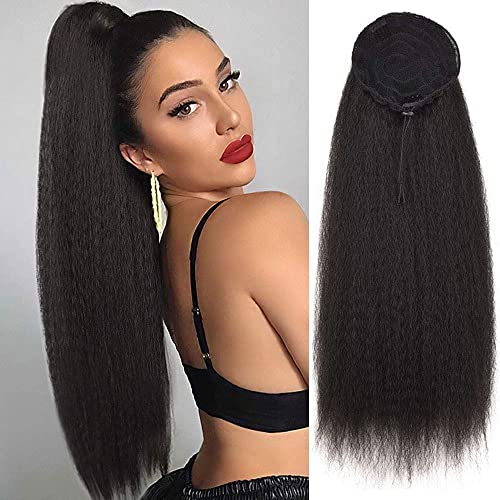 Pferdeschwanz Haarteil mit Kordelzug Lang Haarverlängerunge Extension Kunstaaar Schwarz Afro Kinky Puff Ponytail fuer Zopf 1B ca.60cm/24zoll 047BA Cover