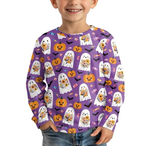 Renewold Halloween T-Shirts Long Sleeve Crewneck Girls Boys T Shirts Kids Athletic Tees Shirts Casual Clothes 3-16 Years3