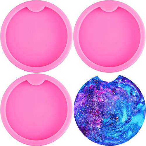 4 Pieces Silicone Resin Molds DIY Coaster Mold Pendant Craft Mold Casting Coaster Clay Mold for DIY Homemade Coaster Jewelry Making Tool, 7.3 cm/ 2.87 Inch