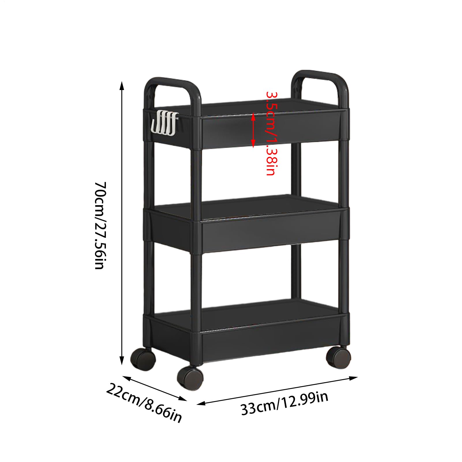 Generico Carrello Con Ruote Portatutto, Carrello Portaoggetti A 3 Ripiani Su Ruote, Carrellino Con Ruotes Portatutto, Organizer Per Carrellos Su Ruotes, Per Snack, Libri, In Cucina, Bagno(B)