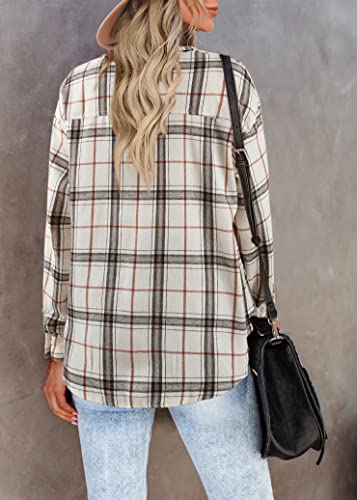 Womens Long Sleeve Plaid Shirts Flannel Collared Button Down Shackets Casual Rolled Up Boyfriend Blouses Tops2
