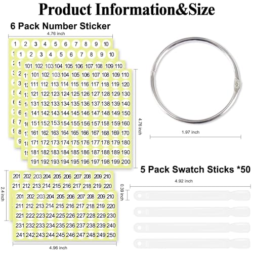 SIUSIO 250 peças de palitos quadrados de amostra de unhas com anel dividido de metal e pontas numera