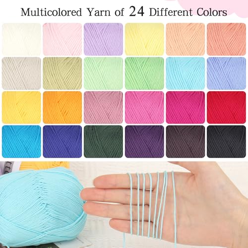 Image of Katech 1OO% Cotton Yarn for Crocheting-12 * 45g /175yd, Baby Cotton Yarn Set