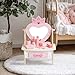 Wooden Vanity Set for Kids, Pretend Play Toddler Makeup Vanity Table Toys with 360° Rotatable Mirror, Beauty Salon Set Includes Makeup Accessories, Little Girls Gift Age 3+ (Pink)