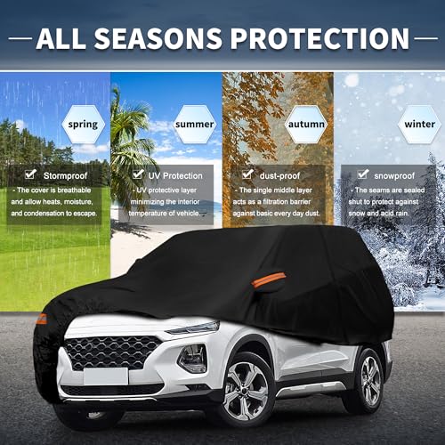 Image of X AUTOHAUX Car Cover Outdoor Waterproof Sun Rain Snow Hail Protection with Left Side Door Zipper 210D-PU for Hyundai Santa Fe