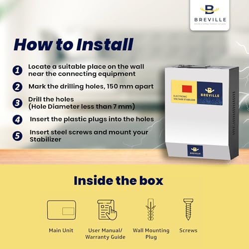 Image of Breville AC Double Booster Voltage Stabilizer for 1.5 Ton Inverter & Non-Inverter AC | 5kVA Capacity | Working Range 90V-285V | High & Low Voltage Cut-Off |3 Year Warranty (SS Body)