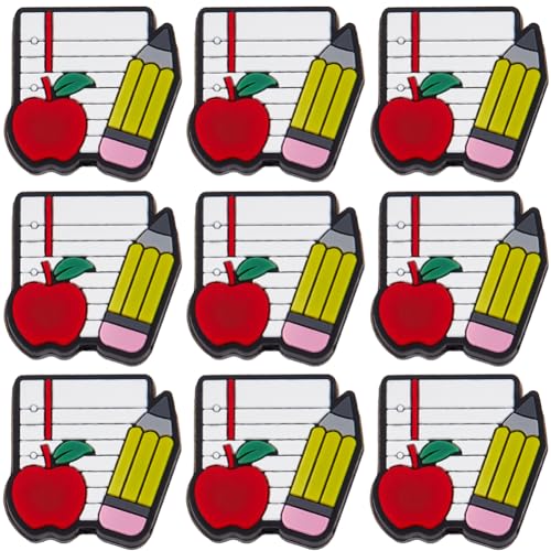 SUNNYCLUE 12Pcs Teacher Silicone Focal Beads Bulk Beaded Pens Silicone Charms Characters Apple Book Partten Spacer Beads for Beadable Pen Keychain Making DIY Student School Necklaces Bracelets Gift