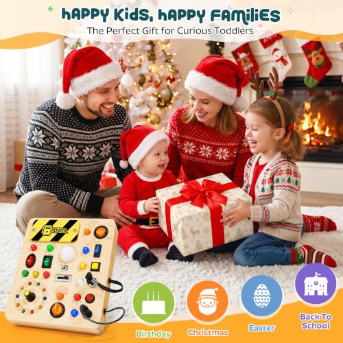 Image of Busy Board for Toddlers, Montessori Toys with LED Light Switches